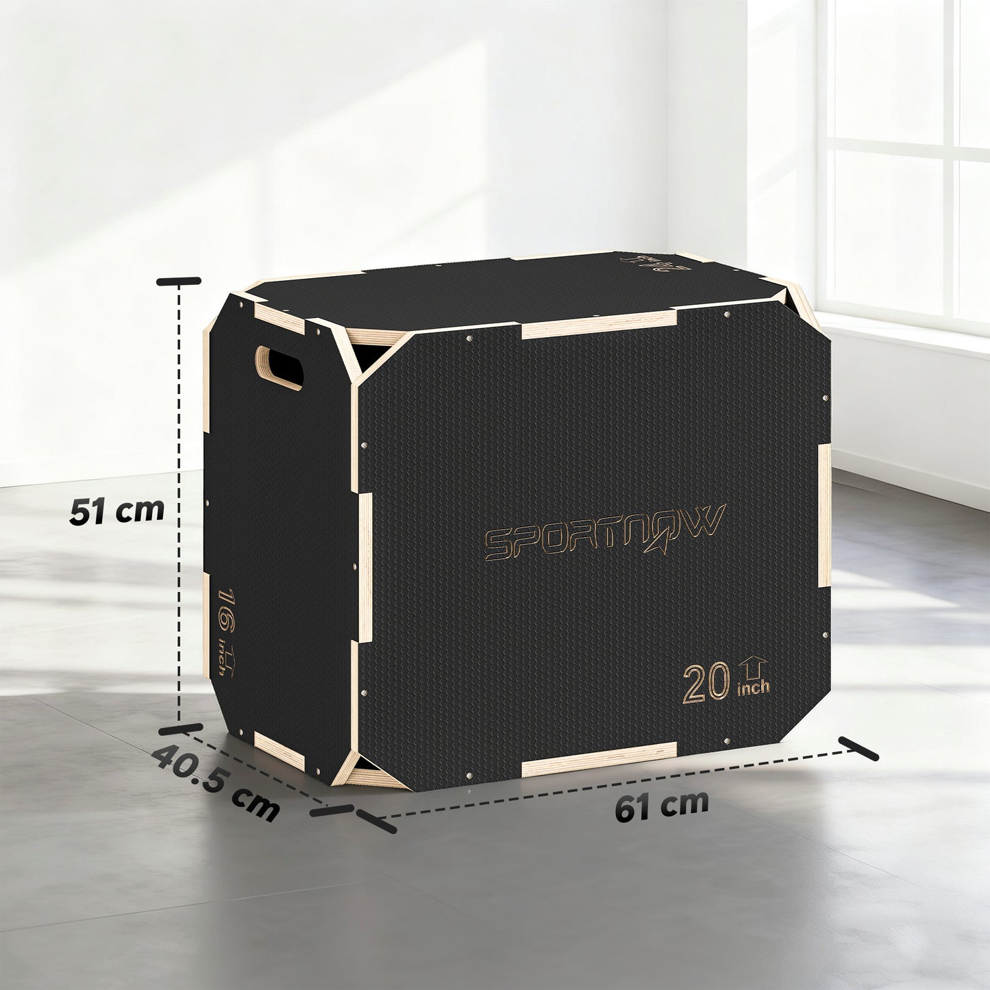 SPORTNOW 3 in 1 Wooden Plyo Box, Corner-free Non-Slip Jump Box with Handles for Home Gym and Outdoor Workouts, 24" x 20" x 16".