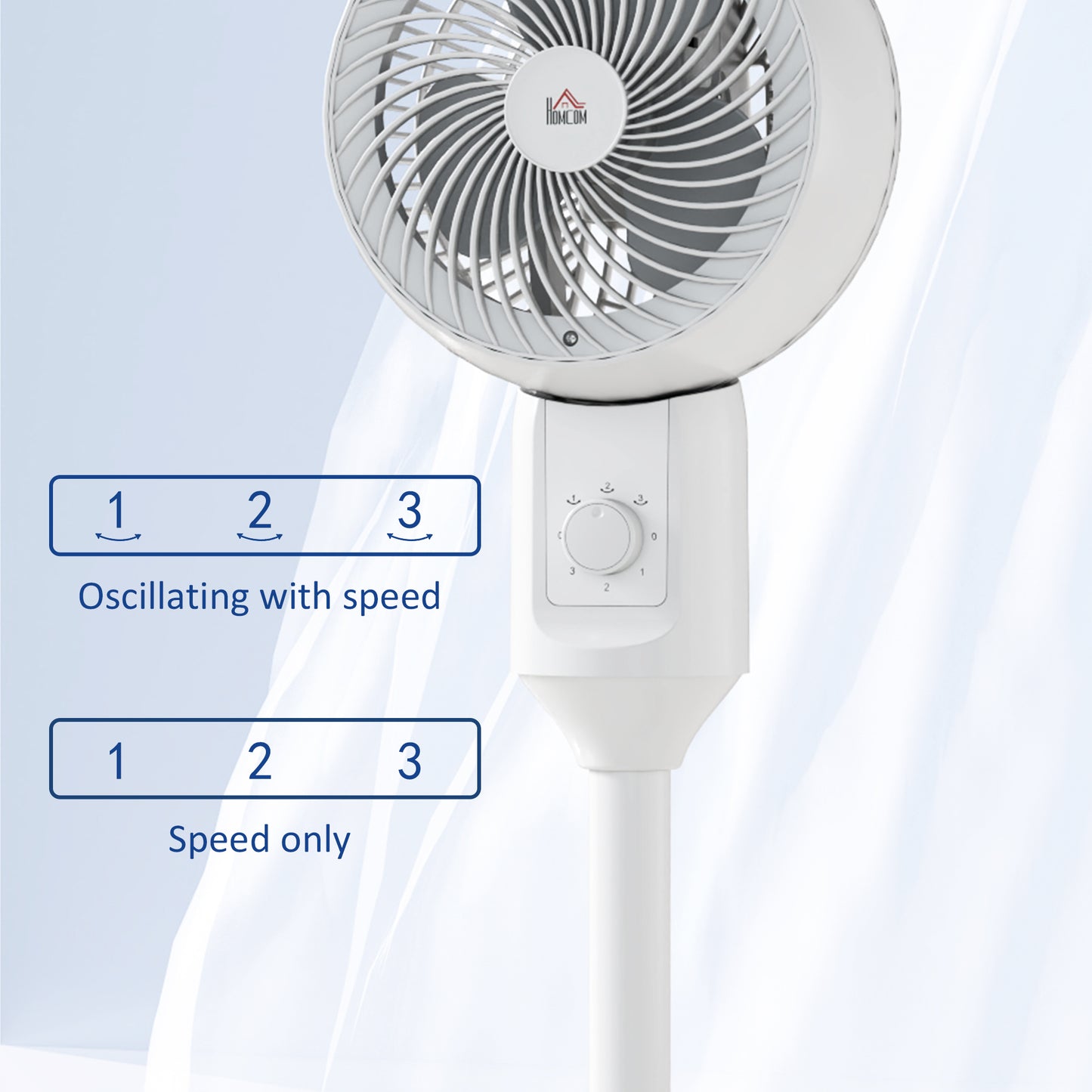 HOMCOM 9'' Air Circulator Fan, 3 Speed, 70° Oscillation, 90° Tilt, Handle, Pedestal Fan, White