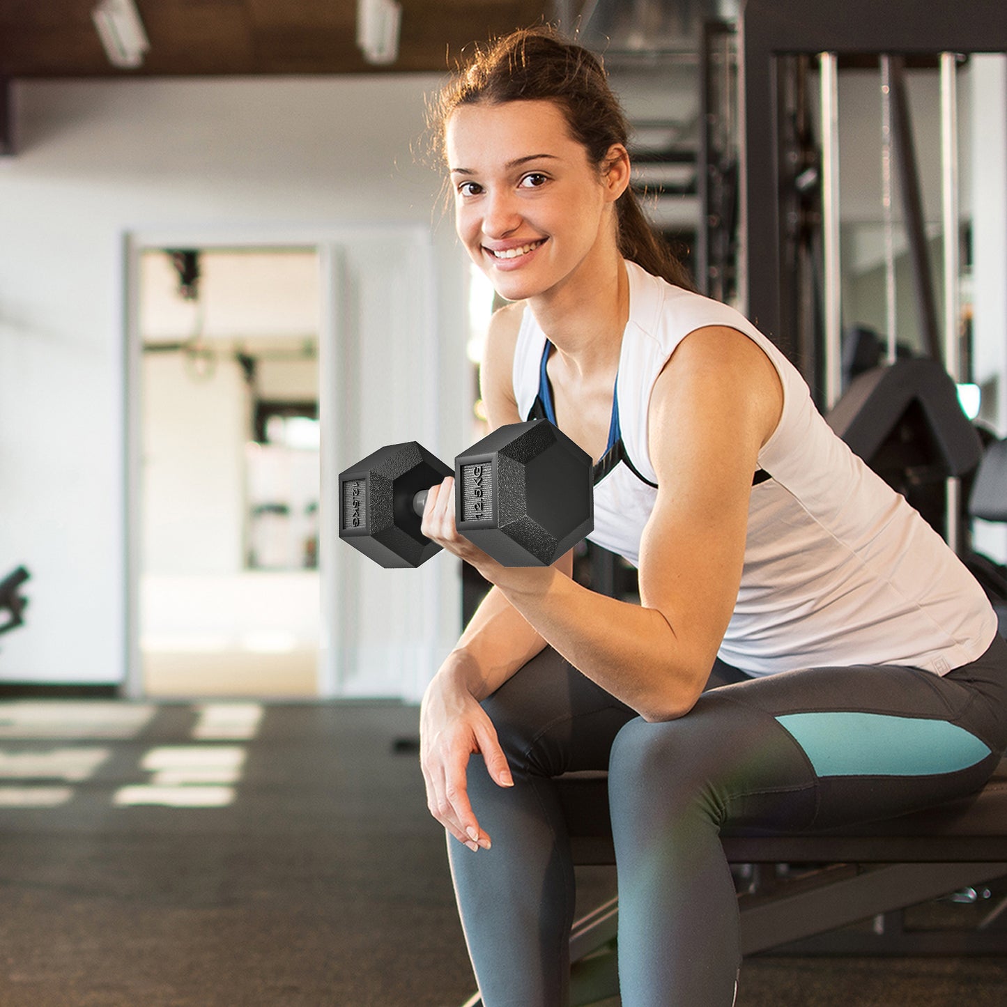 HOMCOM 25KG Rubber Hex Dumbbell Portable Hand Weights Dumbbell Home Gym