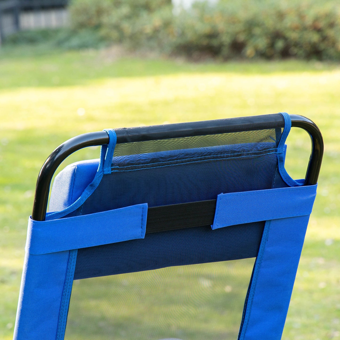 Outsunny Set of 2 Portable Folding Recliner Metal Outdoor Patio Chaise Lounge Chairs with Adjustable Backrest, Blue