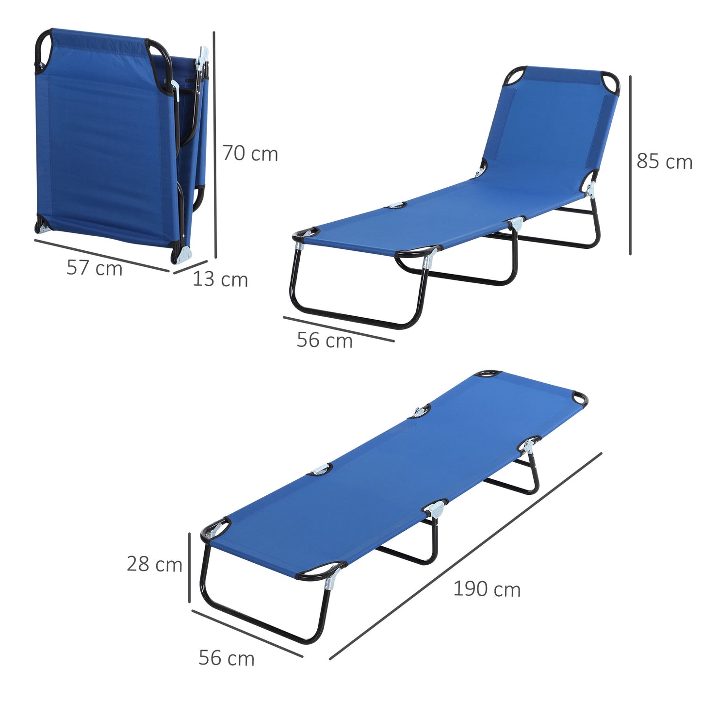 Outsunny 2-Piece Foldable Sun Loungers, 5-Position Adjustable Backrest, Portable Recliner Chairs, Breathable Mesh Fabric, Blue