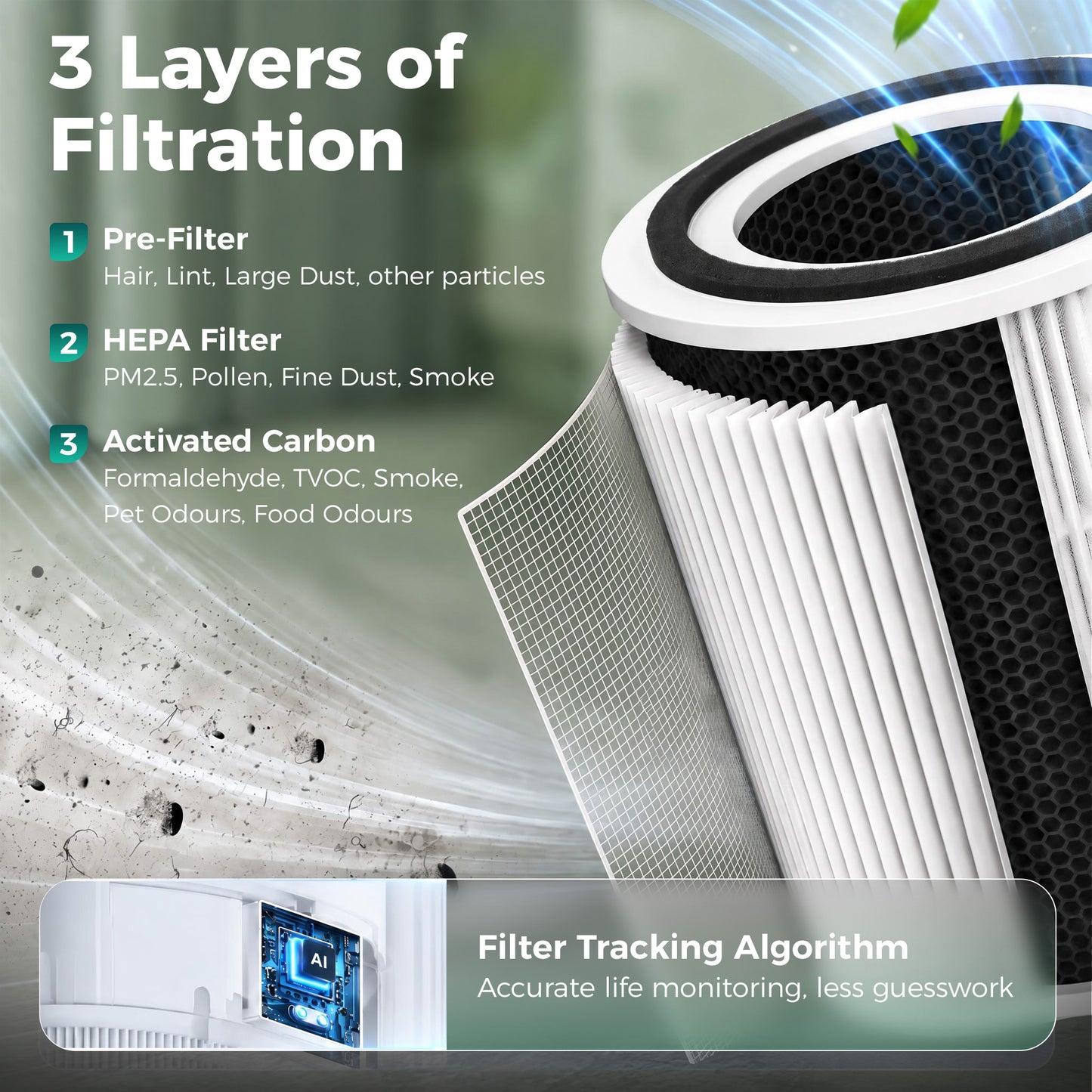 HOMCOM Smart Air Purifier for Home, HEPA Filter, Sleep/Auto Mode, 27m², Air Cleaner, App & Voice Control, Quiet, AQI Indicator