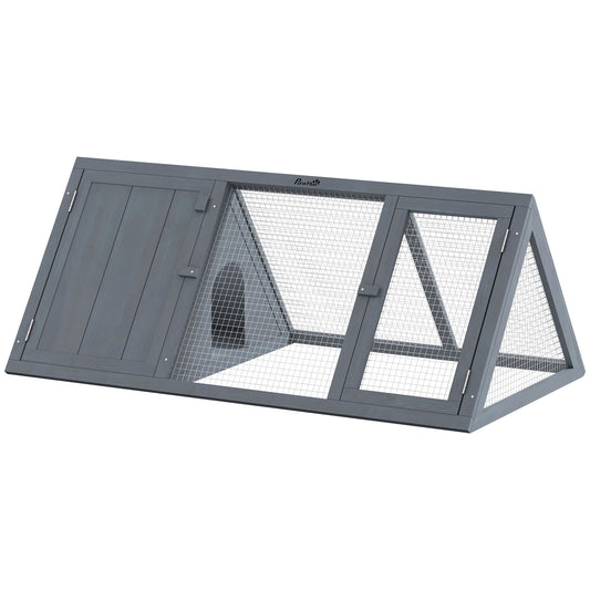 PawHut Rabbit Hutch, Wooden Guinea Pig Hutch with Run Doors, Outdoor Triangle Bunny House for Rabbits,Duck and Chicken