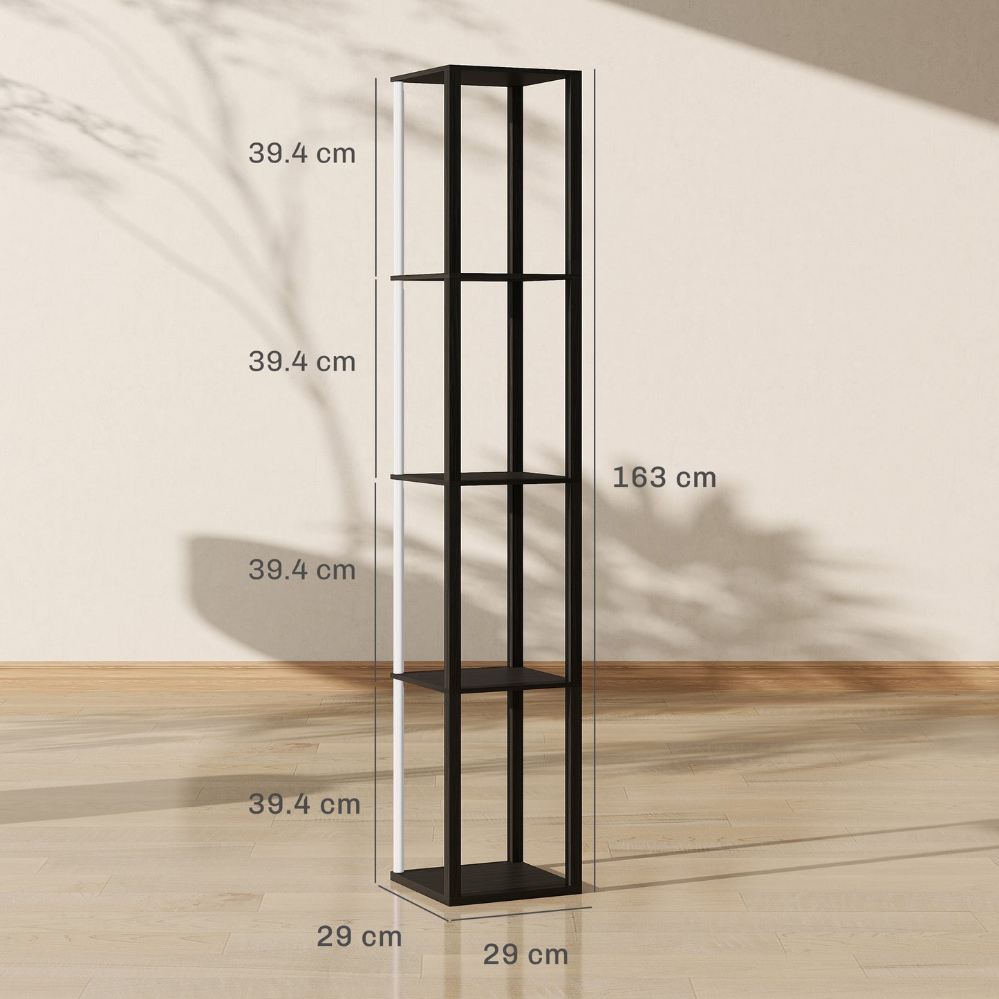 HOMCOM RGB LED Floor Lamp with Shelves, Modern Dimmable Standing Lamp, Remote Control, Adjustable Brightness & Speed, Black