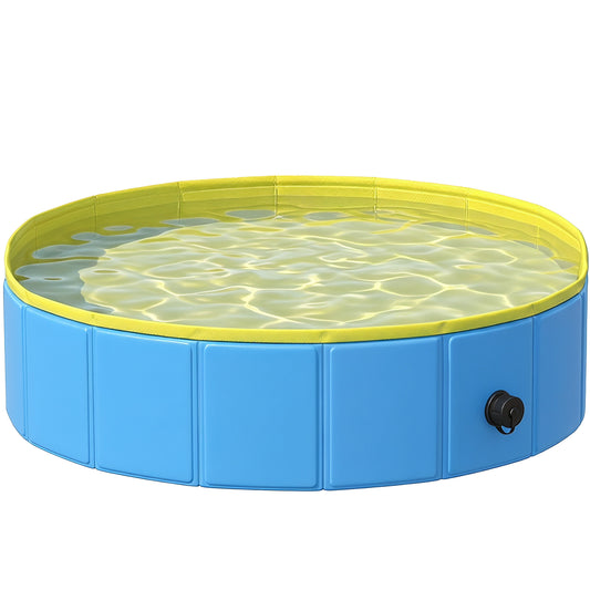 PawHut Foldable Dog Pool for Puppies and Ducks Dog Paddling Pool Bath Tub, Blue, 100 x 30 cm
