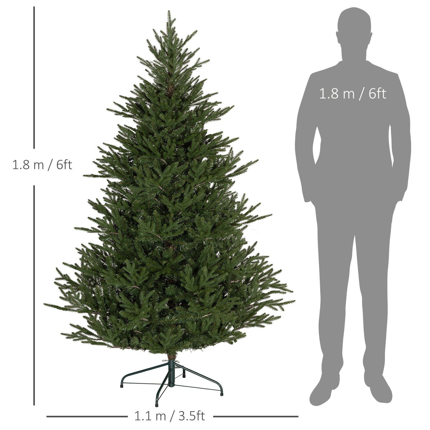 HOMCOM 6ft Artificial Christmas Tree with 2380 Tips, Metal Base, Realistic Hinged Xmas Tree, Easy to Assemble, Green