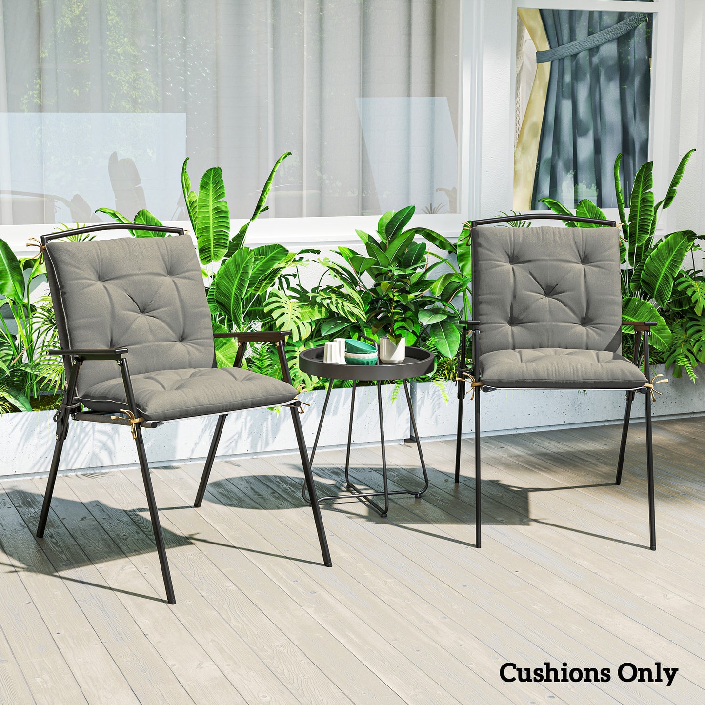 Outsunny Set of 2 Garden Chair Cushions with Backrest for Sunbeds, Rocking Chairs, Loungers, Indoor/Outdoor Use, Light Grey