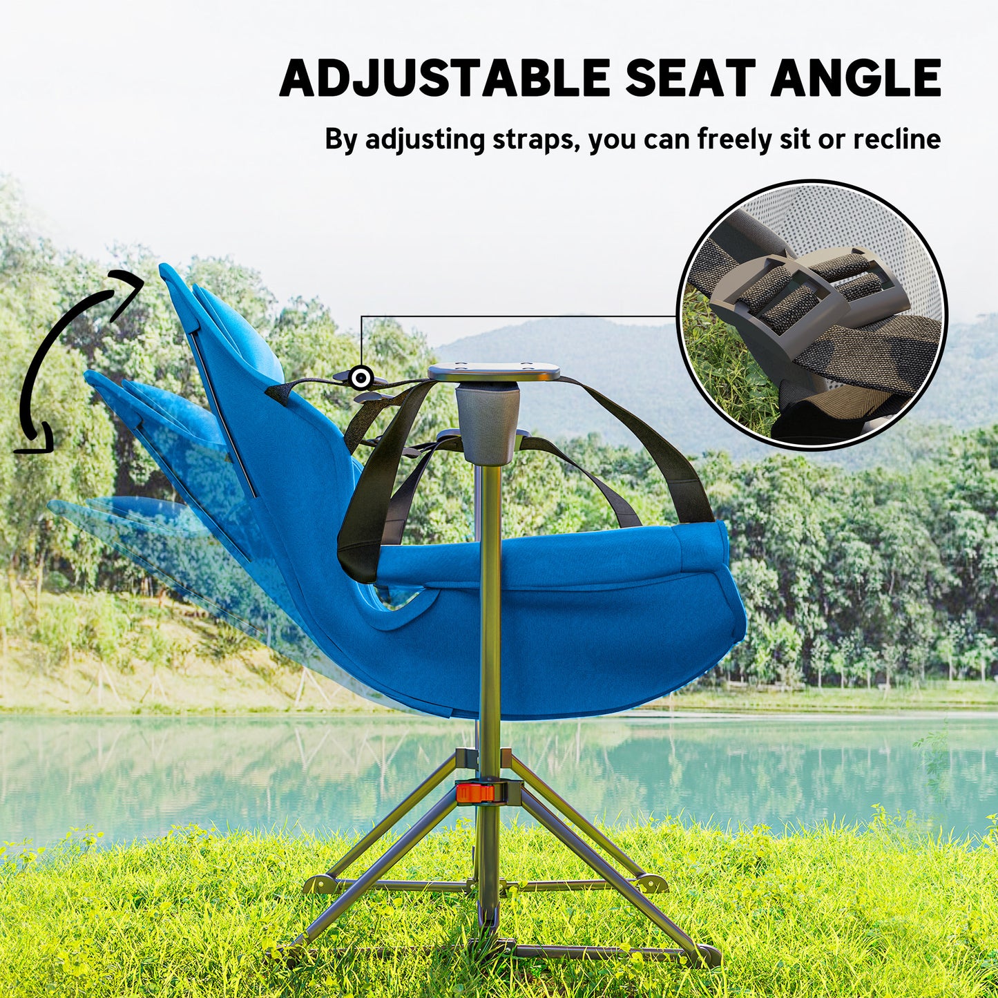 Outsunny Hammock Camping Chair Set of 2, Adjustable Swing Chair with Cup Holder, Headrest & Carry Bag, Blue