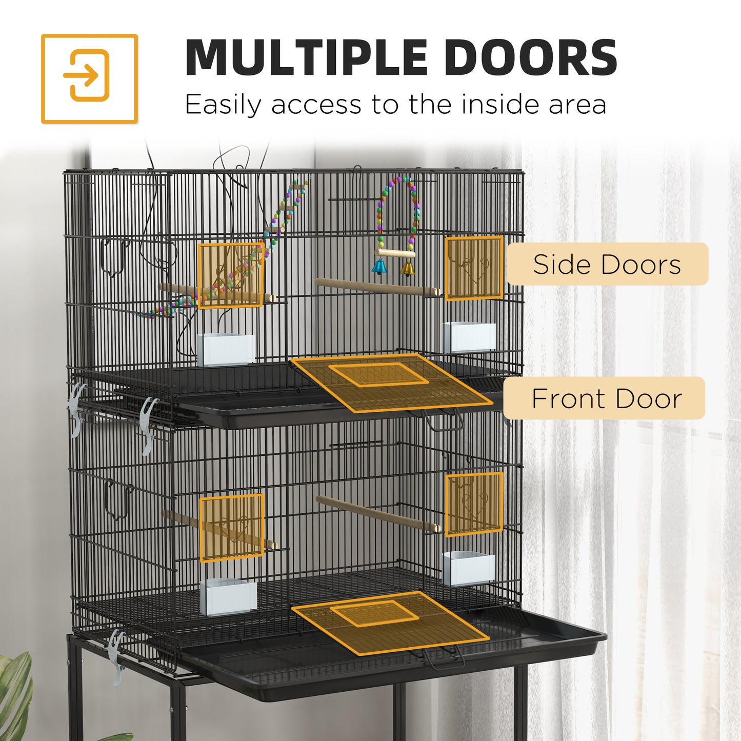 PawHut Two-Tier Bird Cage on Wheels with Stand for Small Birds