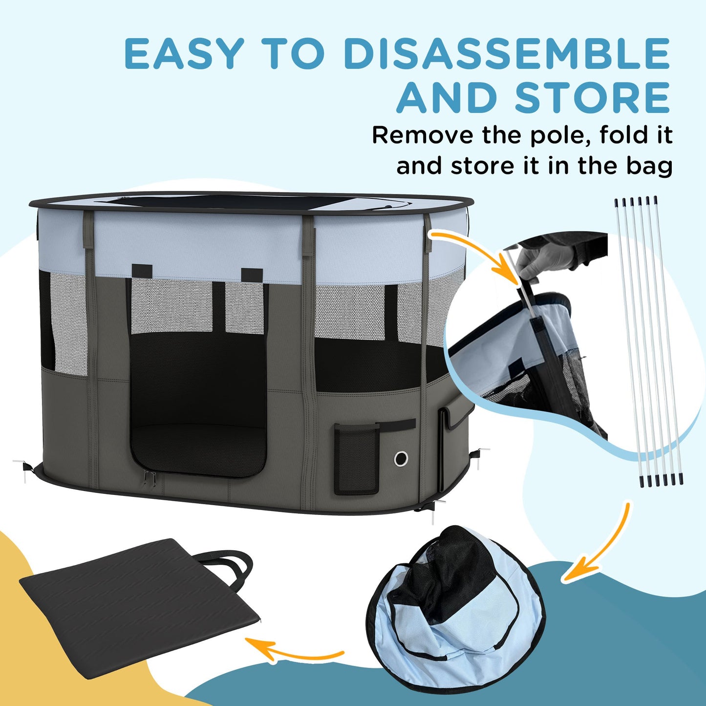 PawHut Foldable Dog Pen with Storage Bag for Indoor/Outdoor Use Grey - Large