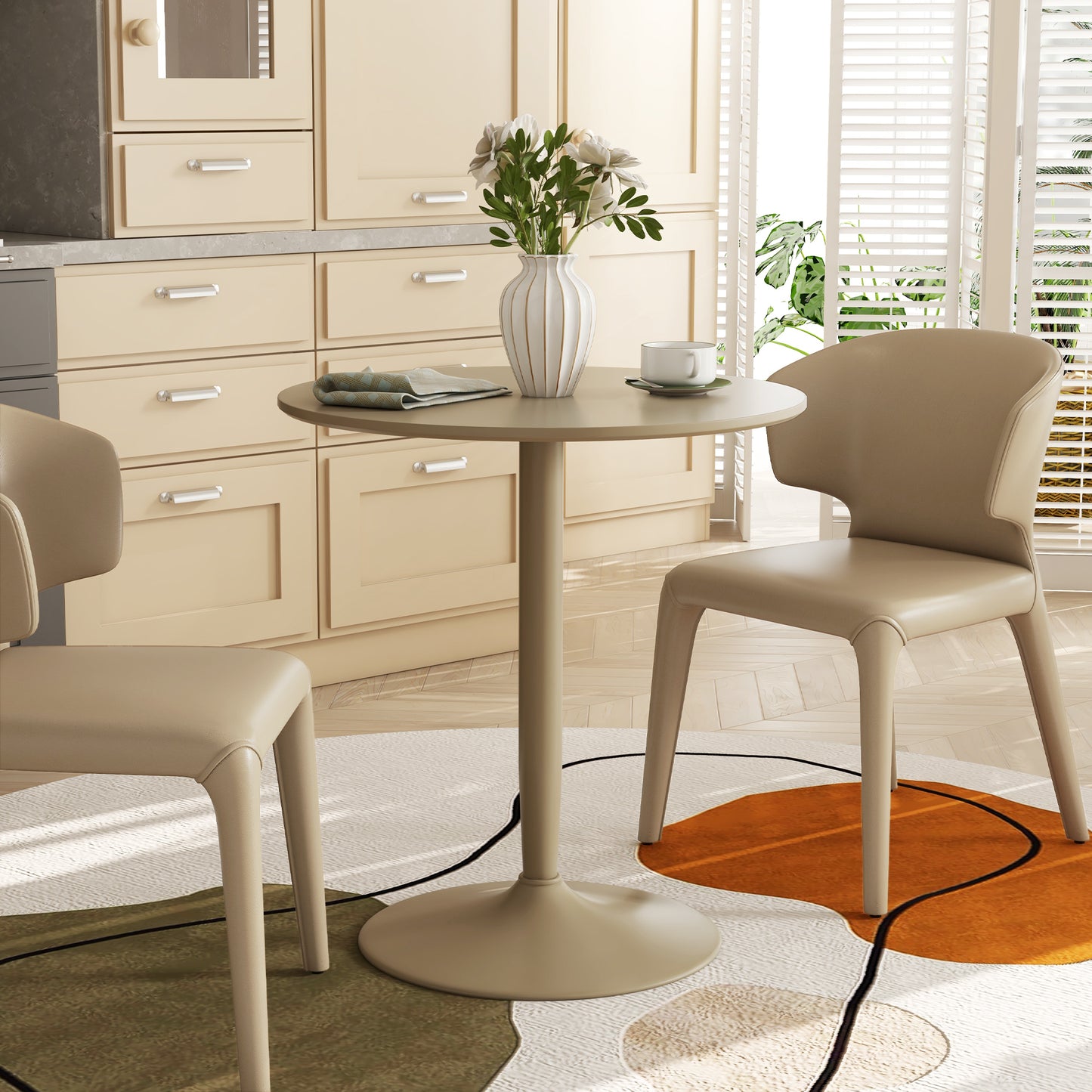 HOMCOM Round Dining Table, Modern Dining Room Table with Steel Base, Non-slip Foot Pad, Space Saving Dining Table, Light Brown