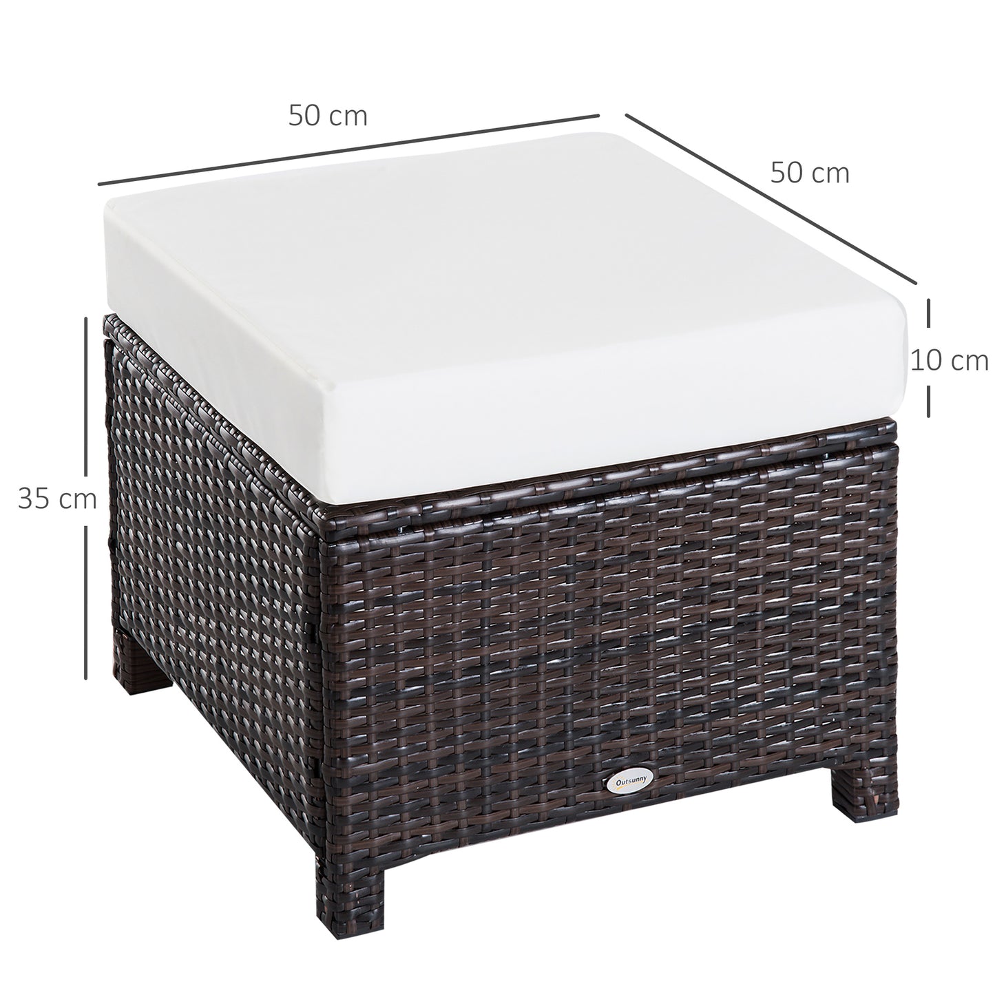 Outsunny Rattan Ottoman, 50Wx50Dx35H cm-Brown