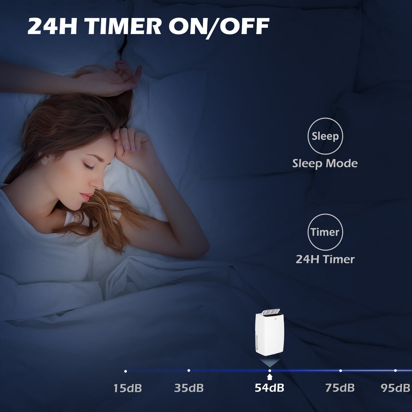 HOMCOM 14,000 BTU Mobile Air Conditioner for Room up to 40m with Dehumidifier Sleep Mode 24H Timer On/off Wheels