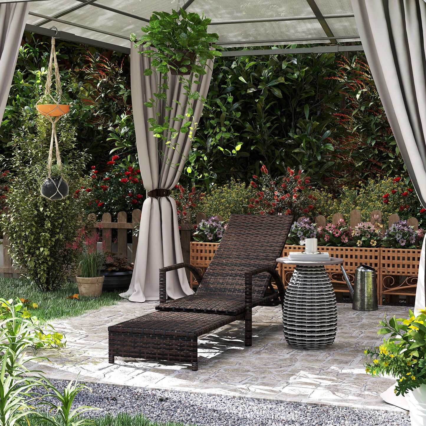 Outsunny PE Rattan Sun Lounger with Adjustable Backrest - Mixed-brown