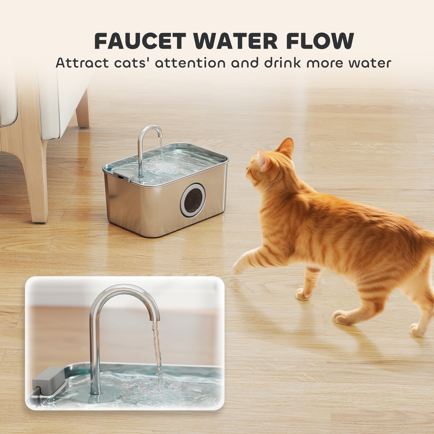 PawHut 3.2L Cat Water Fountain for Drinking, Cat Fountain Stainless Steel with Visible Water-Level Window, Ultra-Silent Pump