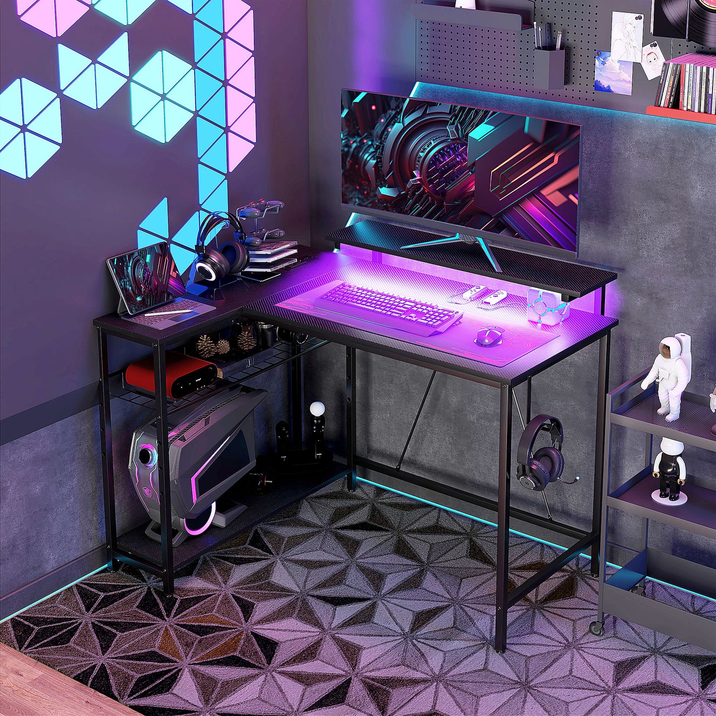 HOMCOM Reversible 'L' LED Light Gaming/Work Desk - Black