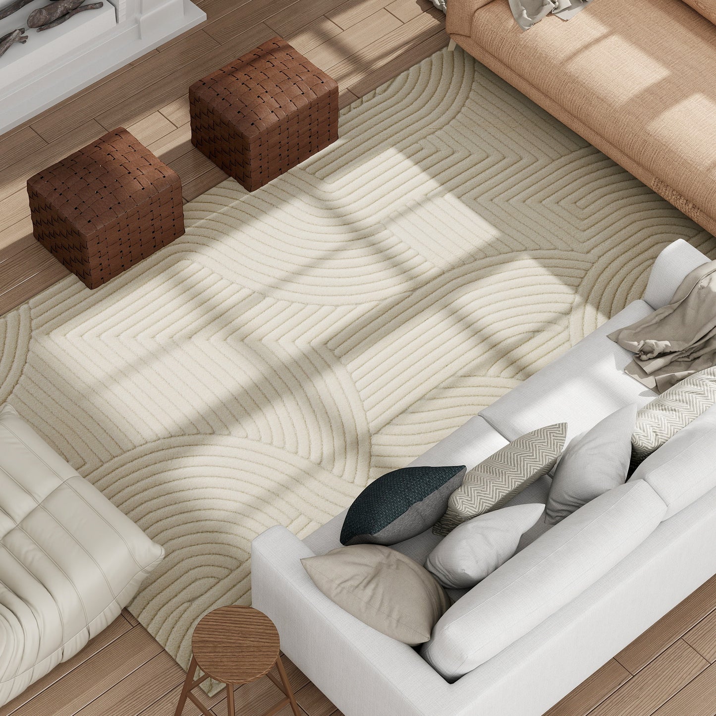 HOMCOM Modern Geometric Rug, Thick & Plush, Non-Slip, 160 x 120 cm – Cream, Living Room/Bedroom/Office