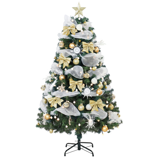 HOMCOM 5ft Pre-Lit Christmas Tree with 150 LED Lights, Artificial Xmas Tree with 8 Lighting Modes, 450 Tips, Remote, Green