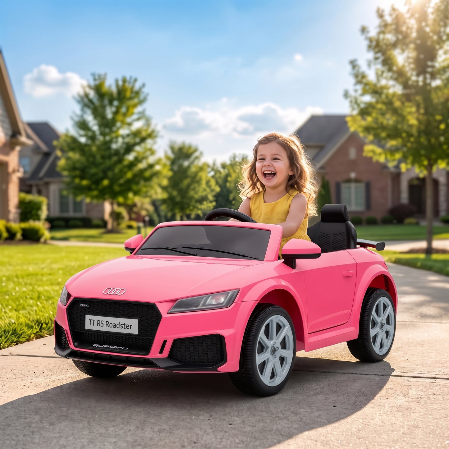 AIYAPLAY 12V Audi TT RS Licensed Electric Car, Electric Ride On Toy with Remote Control, Dual Motors, 4-Wheel Suspension, Pink
