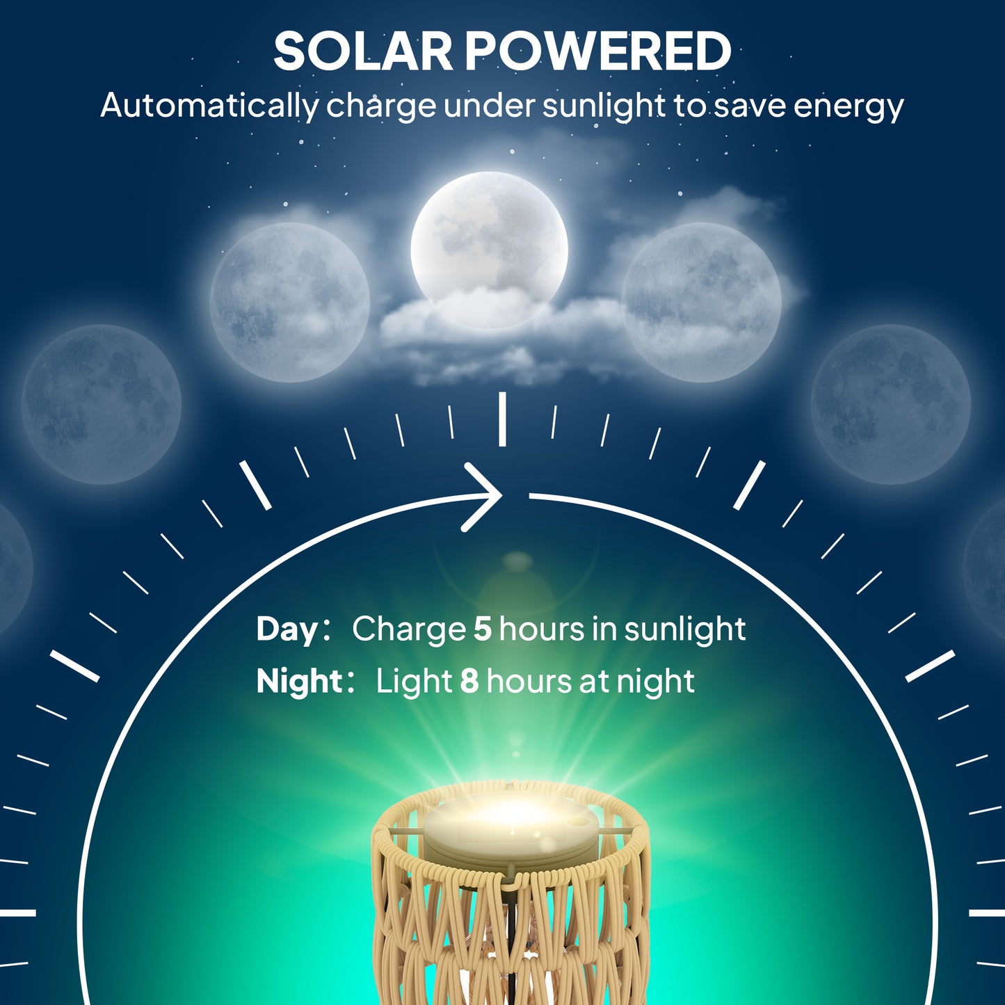 Outsunny Boho Rattan Floor Lamp, 3-Lights with Shelf, Solar Garden Light, Auto On/Off, IP44 Waterproof for Porch, Pathway, Deck, Yellow