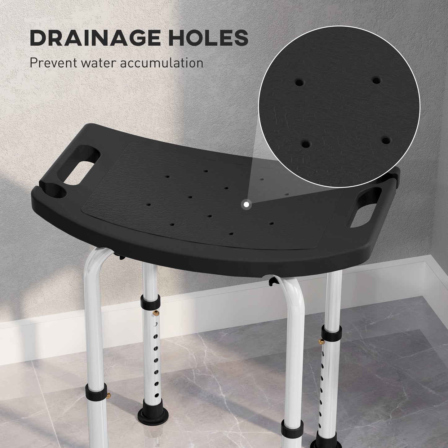 HOMCOM Height Adjustable Bath Stool, Aluminium Shower Stool with Non-Slip Pads for Elderly, Disabled, Seniors, Pregnant, Black