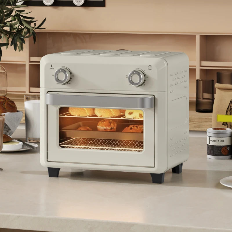HOMCOM 10L Air Fryer Oven, Mini Oven, Oil Free Cooking, Grill, Roast, Bake, with Adjustable Temperature, Timer, Touch Screen, Dishwasher Safe, 1000W, Cream White