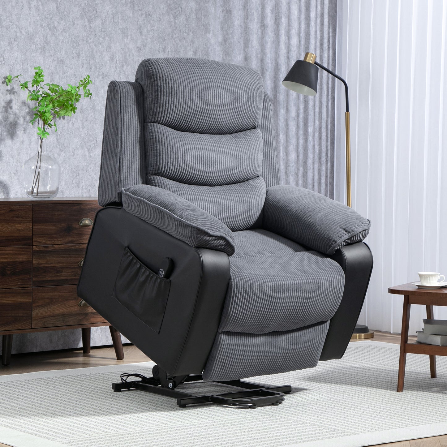 HOMCOM Power Lift Recliner Chair, Patchwork Oversized Electric Armchair, Dark Grey