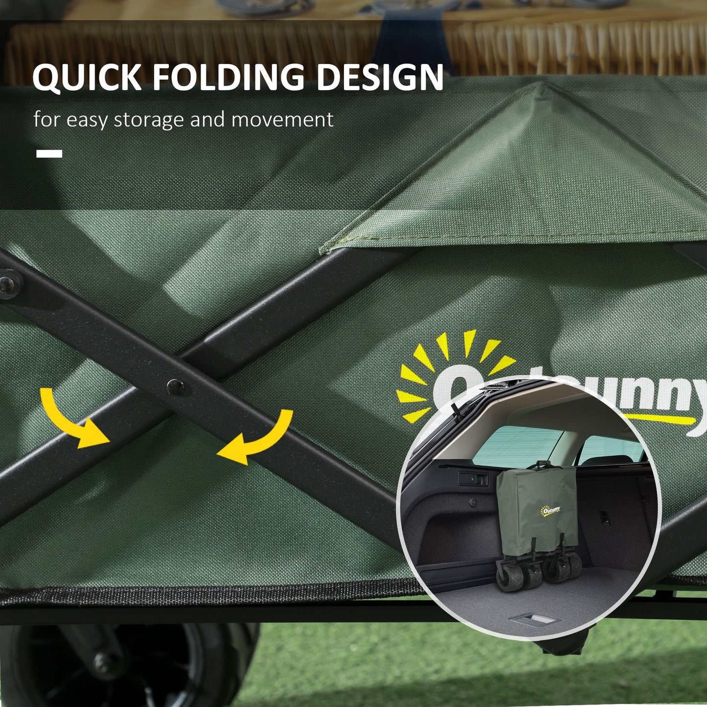 Outsunny Beach Trolley Cart with Canopy and Wheels - Green