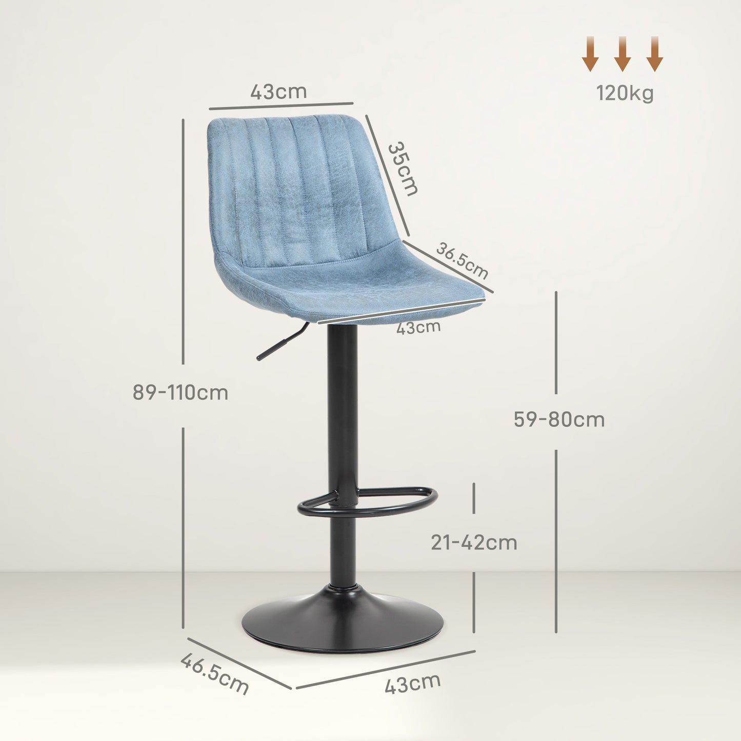 HOMCOM Set of Two Retro Tub Bar Stools - Blue