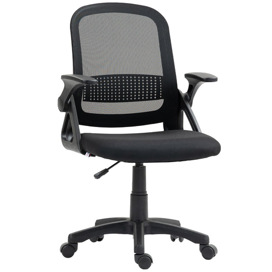 HOMCOM Breathable Mesh Office Chair, Ergonomic Swivel Computer Chair with Flip-up Armrests, Lumbar Back Support for Home/Office, Black