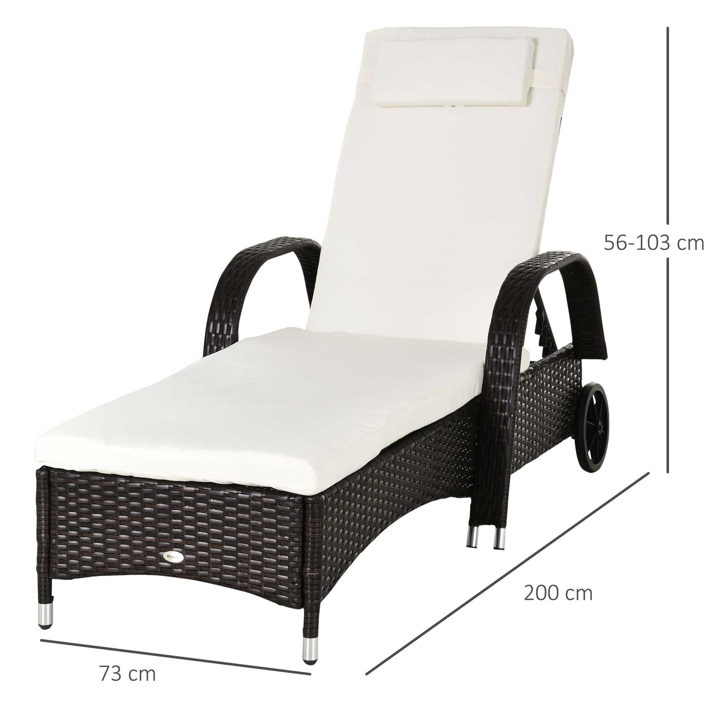 Outsunny Rattan Sun Lounger Recliner Chair Set, Wicker Weave, Adjustable with Fire Retardant Cushions for Patio/Garden - Brown