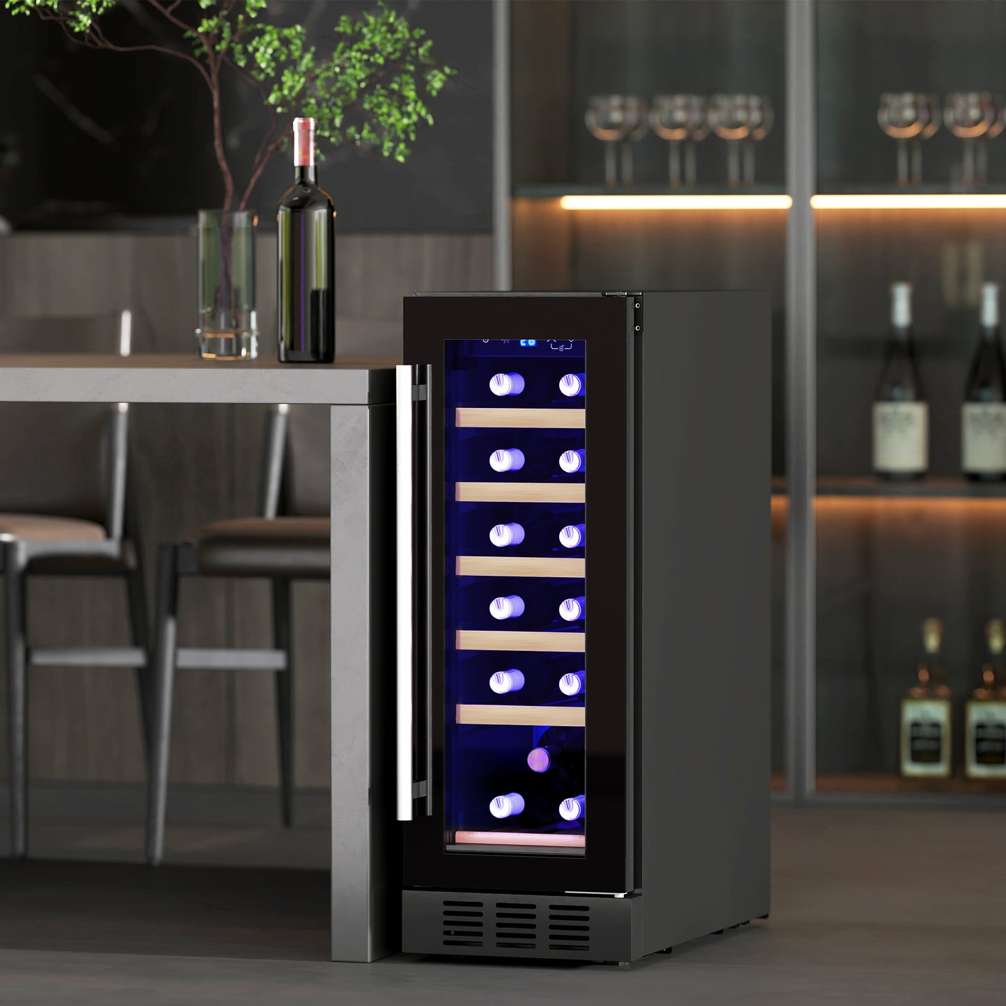HOMCOM 19 Bottle 5-18°C Wooden Rack Wine Fridge - Black