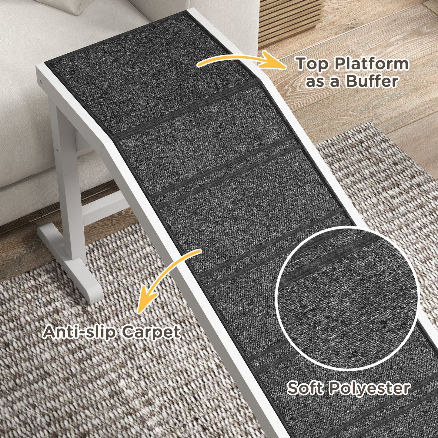 PawHut Pet Ramp for Dogs with Non-Slip Carpet and Top Platform - White & Grey