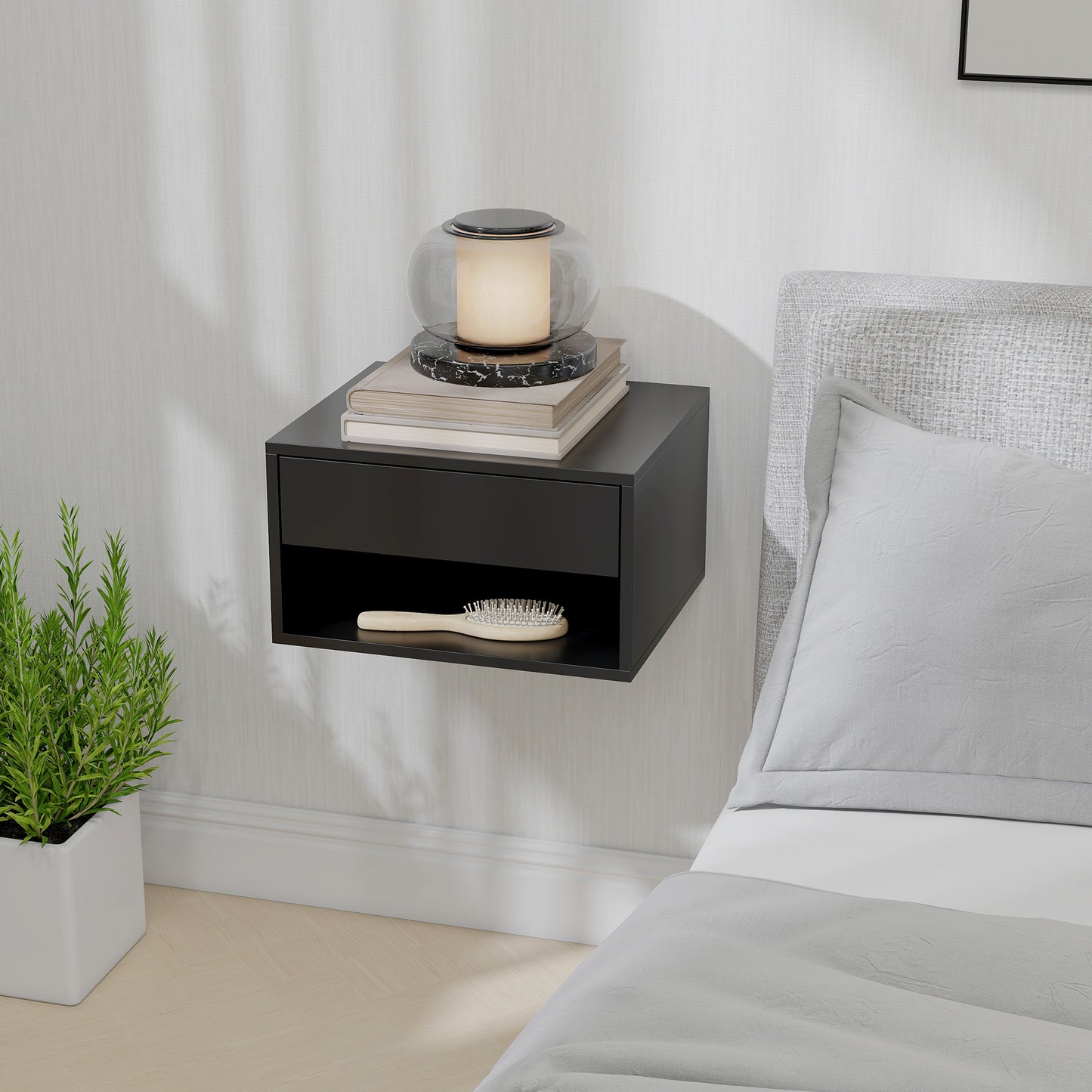 HOMCOM Floating Bedside Tables Set of 2, Wall Mounted Nightstand, High Gloss Black