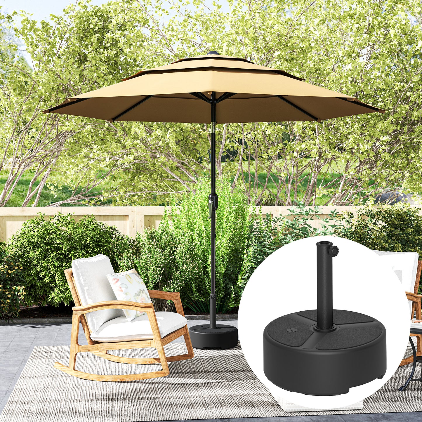 Outsunny Round Garden Parasol Base, Heavy Duty, Holds 20kg with Sand/18kg with Water, Black