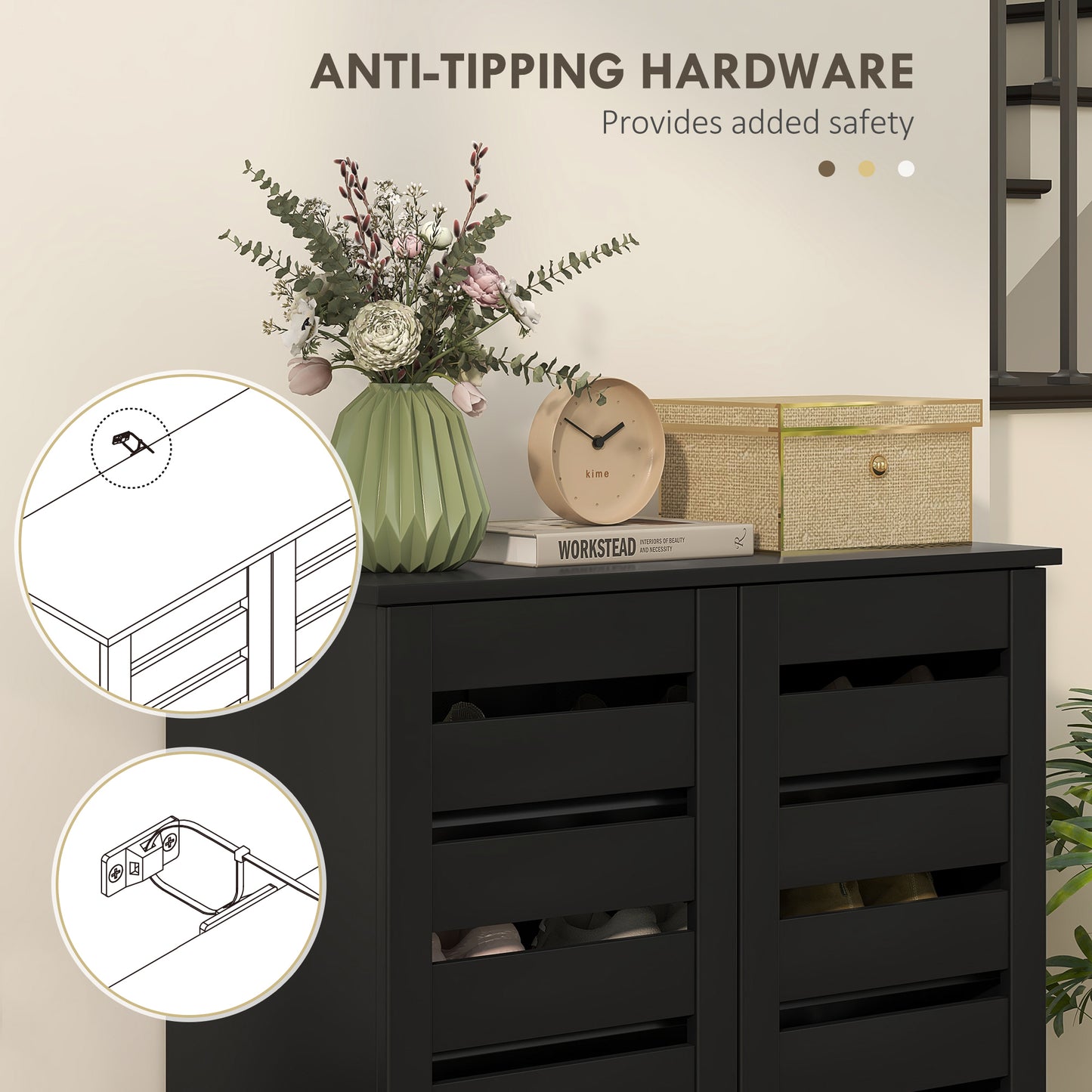 HOMCOM Narrow Shoe Cabinet for Entryway, 5-Tier Slim Shoe Storage Cabinet with 2 Slatted Doors and Adjustable Shelves