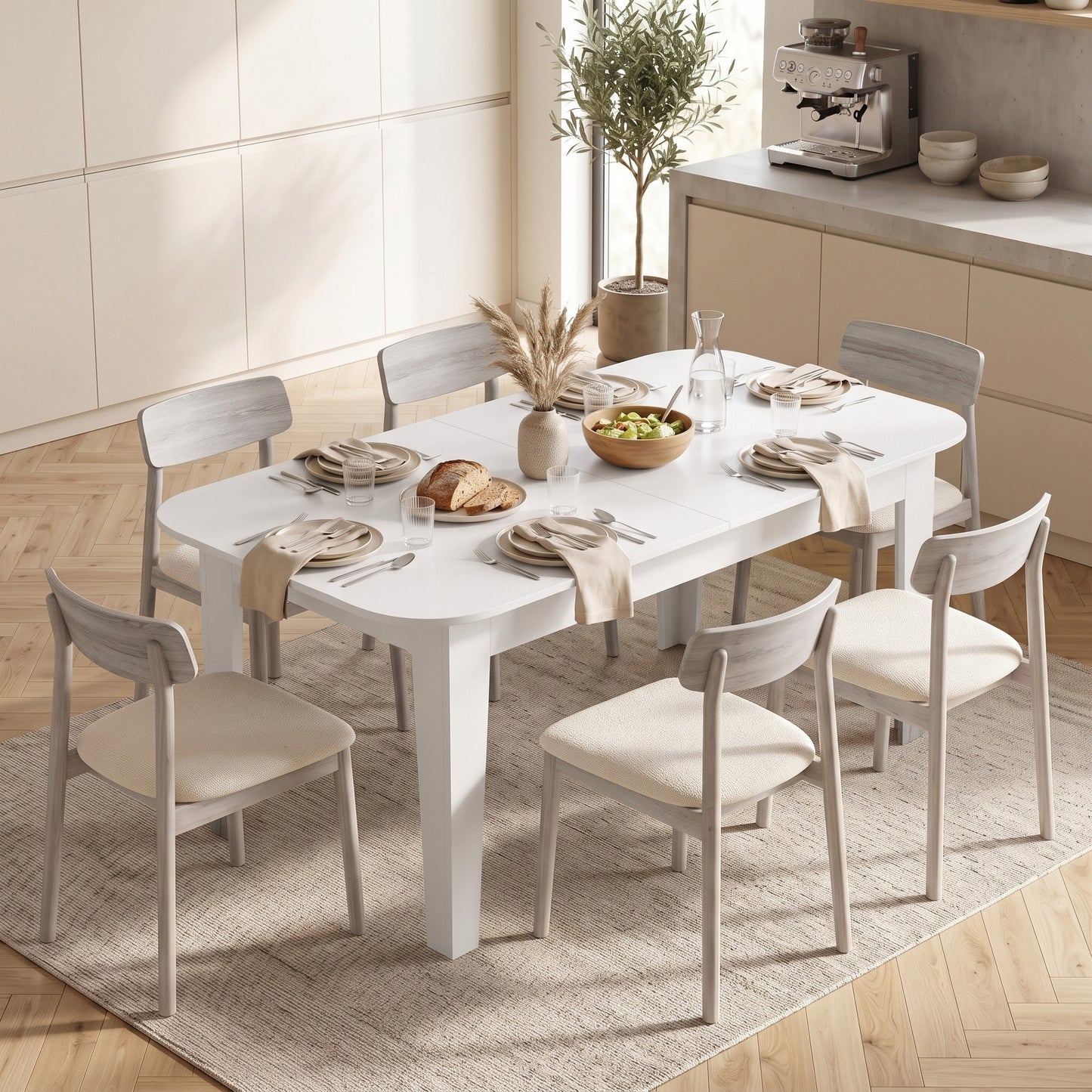 HOMCOM Extendable Oval Dining Table for 4-6, Modern Expandable Kitchen Table, Round Edges, White