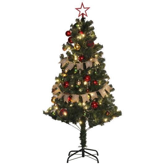 HOMCOM 5ft Pre-Lit and Decorated Christmas Tree