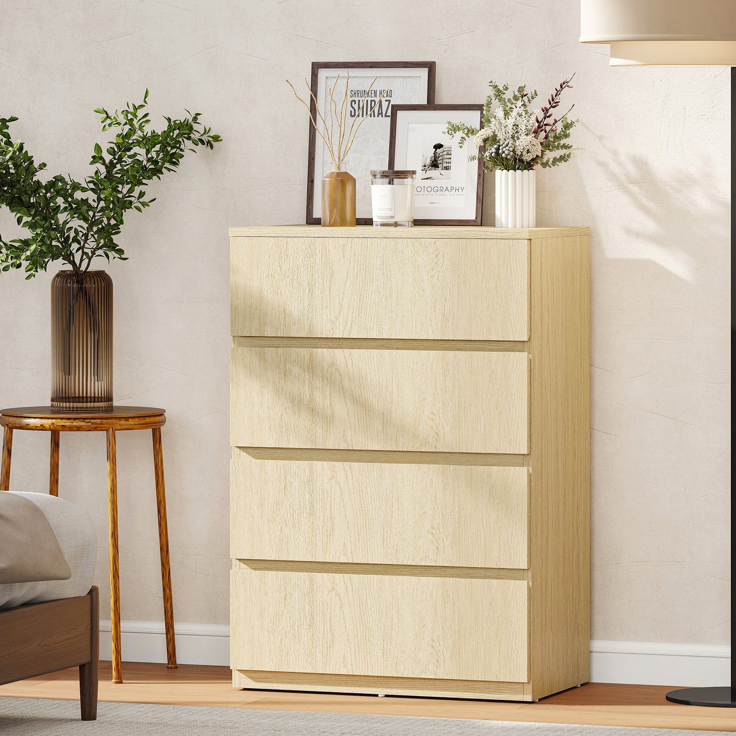 HOMCOM Chest of Drawers, 4-Drawer Storage Cabinets, Storage Drawer Unit for Bedroom