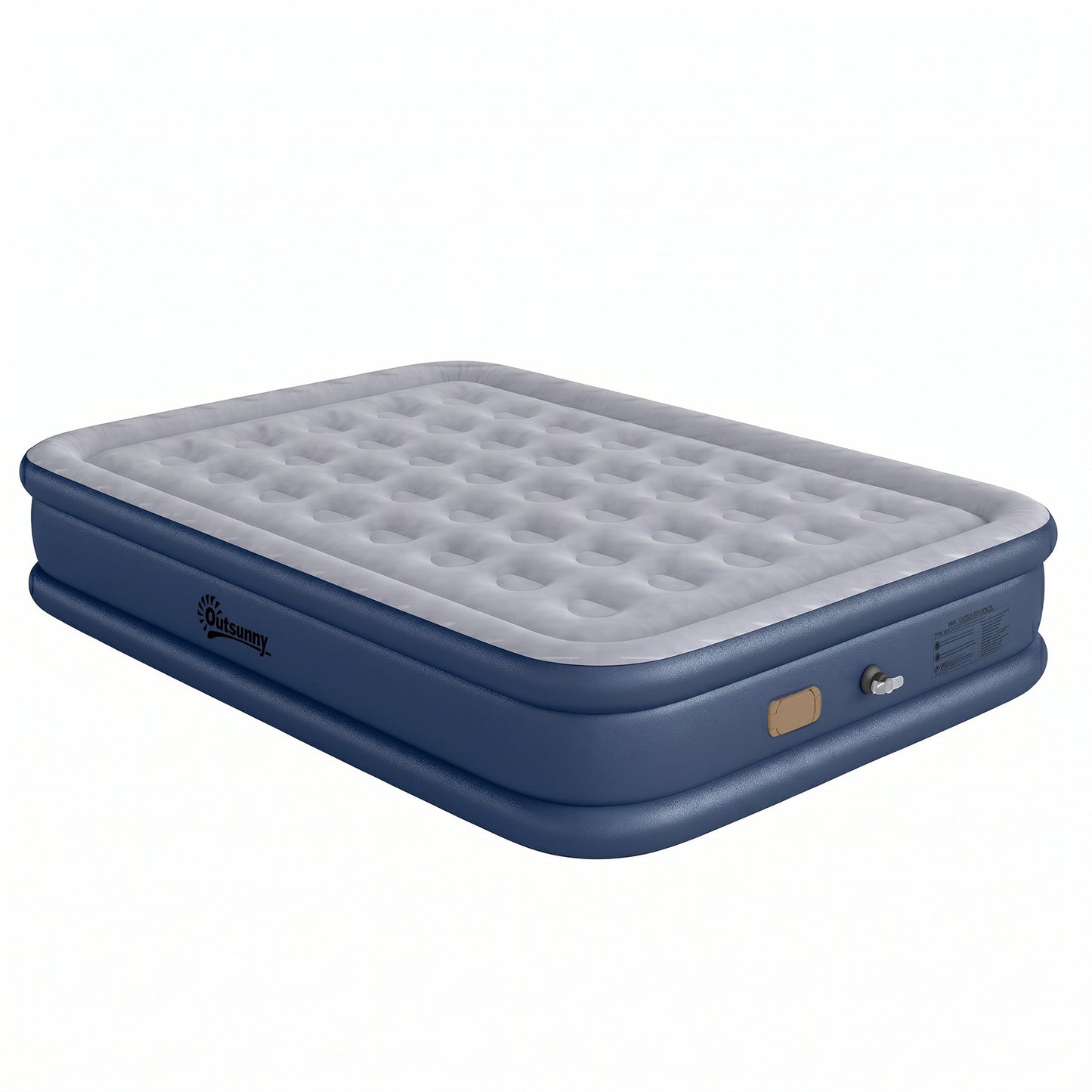 Outsunny Inflatable Mattress, Double Air Bed with Built-in Electric Pump, 3 Mins Inflation, Flocked Surface, Grey