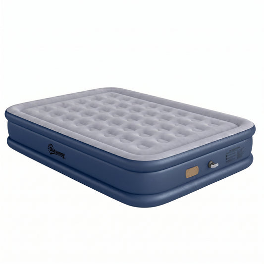 Outsunny Inflatable Mattress, Double Air Bed with Built-in Electric Pump, 3 Mins Inflation, Flocked Surface, Grey