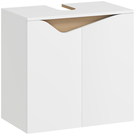 HOMCOM Under Sink Bathroom Cabinet, Bathroom Storage Cabinet with Soft-Close Doors, for Basin without Pedestal, White