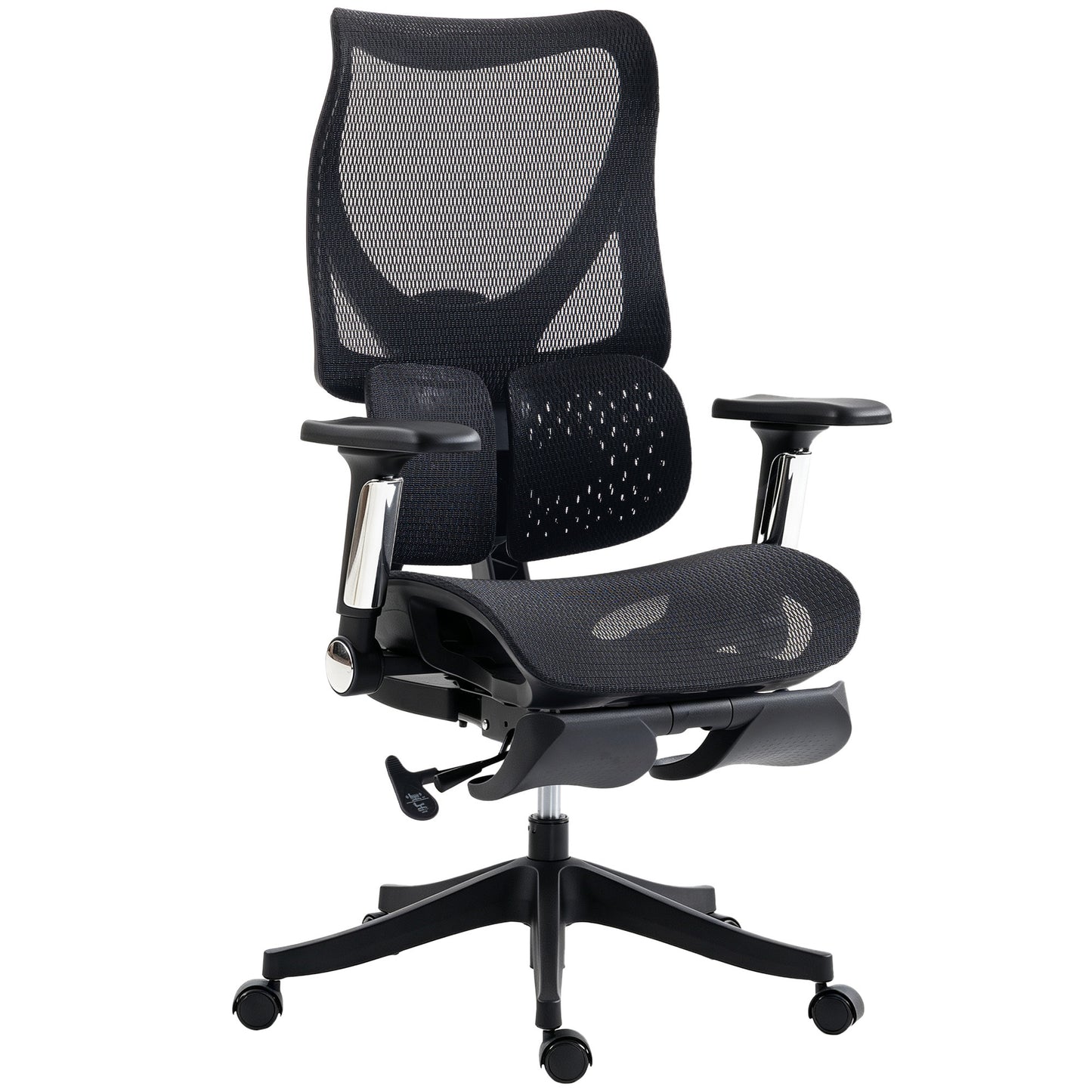 HOMCOM Ergonomic Office Chair with Lumbar Support, Mesh Reclining Desk Chair with Footrest, Adjustable High Back, Black