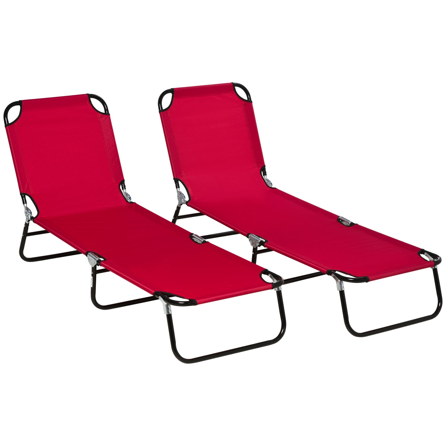 Outsunny Sun Loungers Set of 2, Adjustable Backrest Recliner Chairs for Beach, Patio, Wine Red