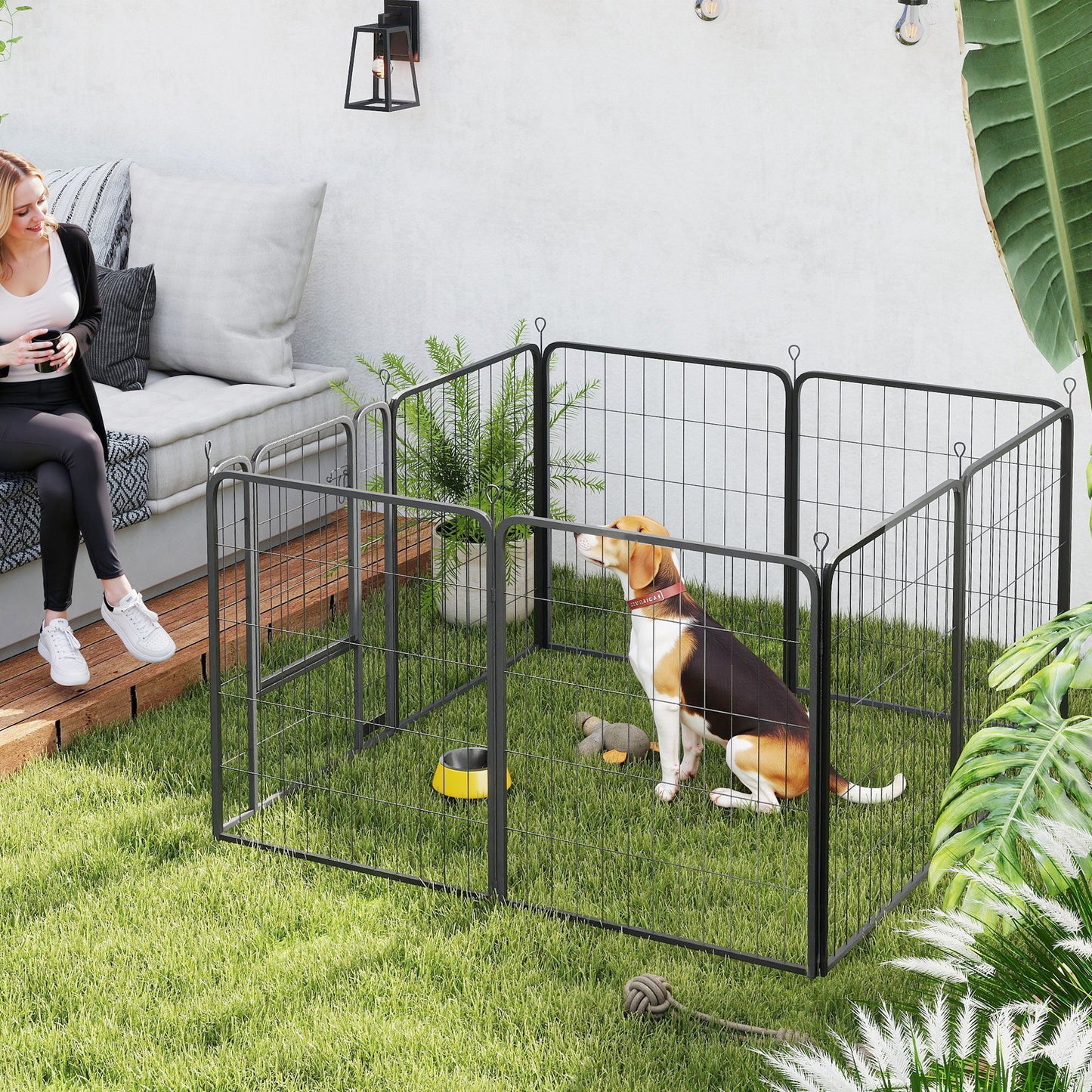 PawHut 8 Panels Heavy Duty Dog Playpen with Door Indoor Outdoor, for Medium Dogs, 80cm High
