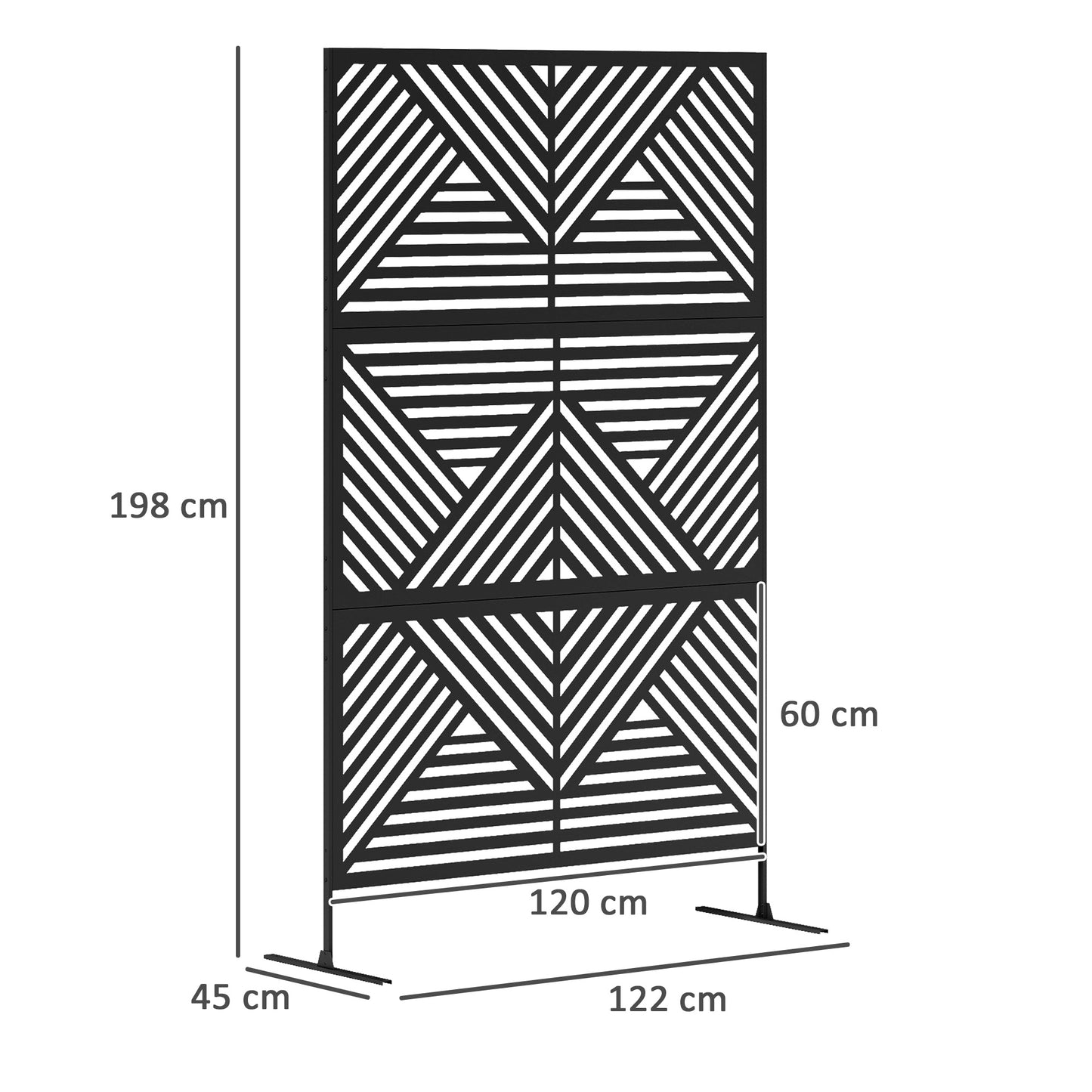 Outsunny Garden Privacy Screen with Stand, 6.5FT Freestanding Metal Divider, Rhombus Style with Screws for Pool/Hot Tub, Black