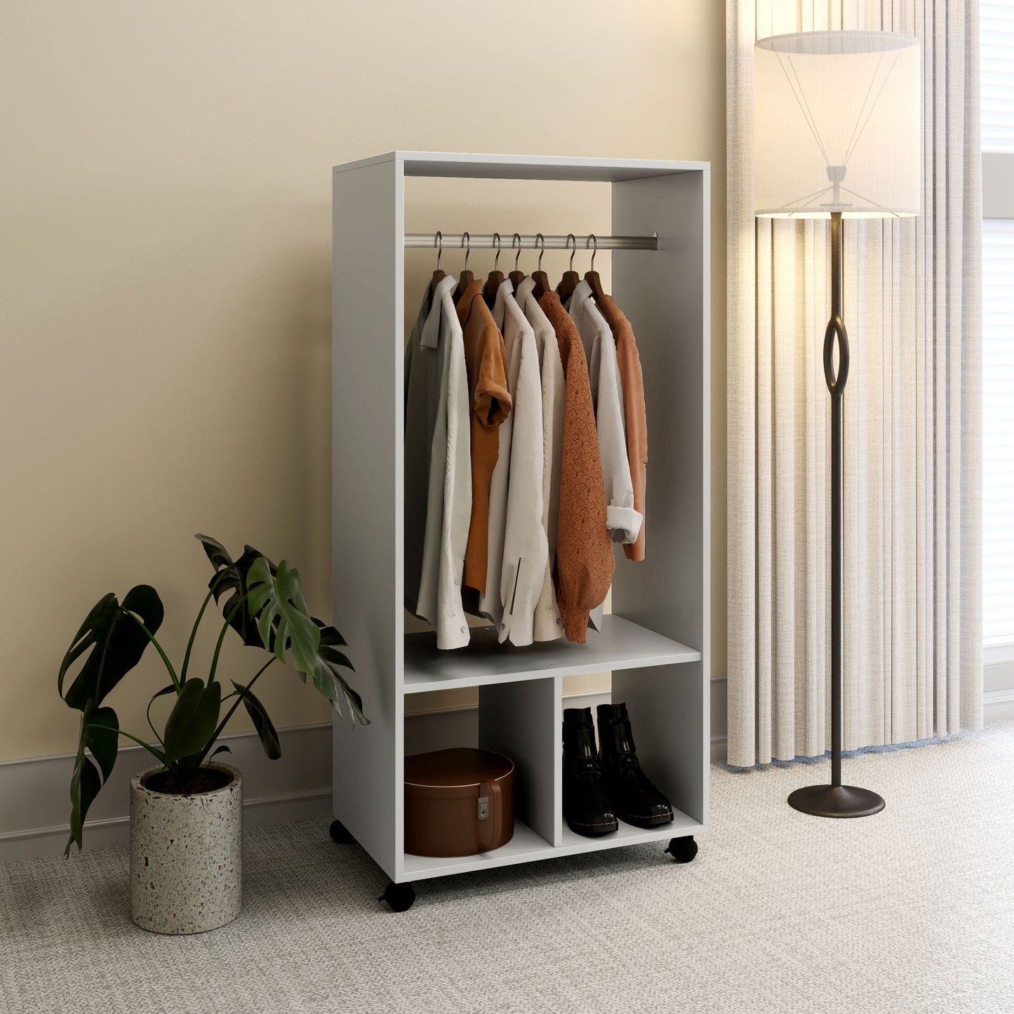 HOMCOM Open Wardrobe for Bedroom, Small Wardrobe on Wheels with Clothes Rail