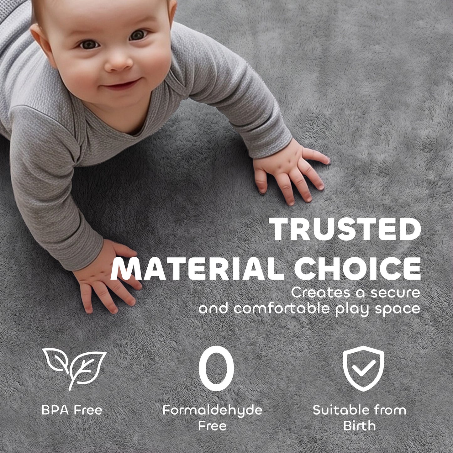 AIYAPLAY Baby Play Mat, 3CM Thick Foam Playmat Rug, Soft Flannel, Non-Slip, Water Resistant, Easy Care, 180 x 150 cm, Dark Grey