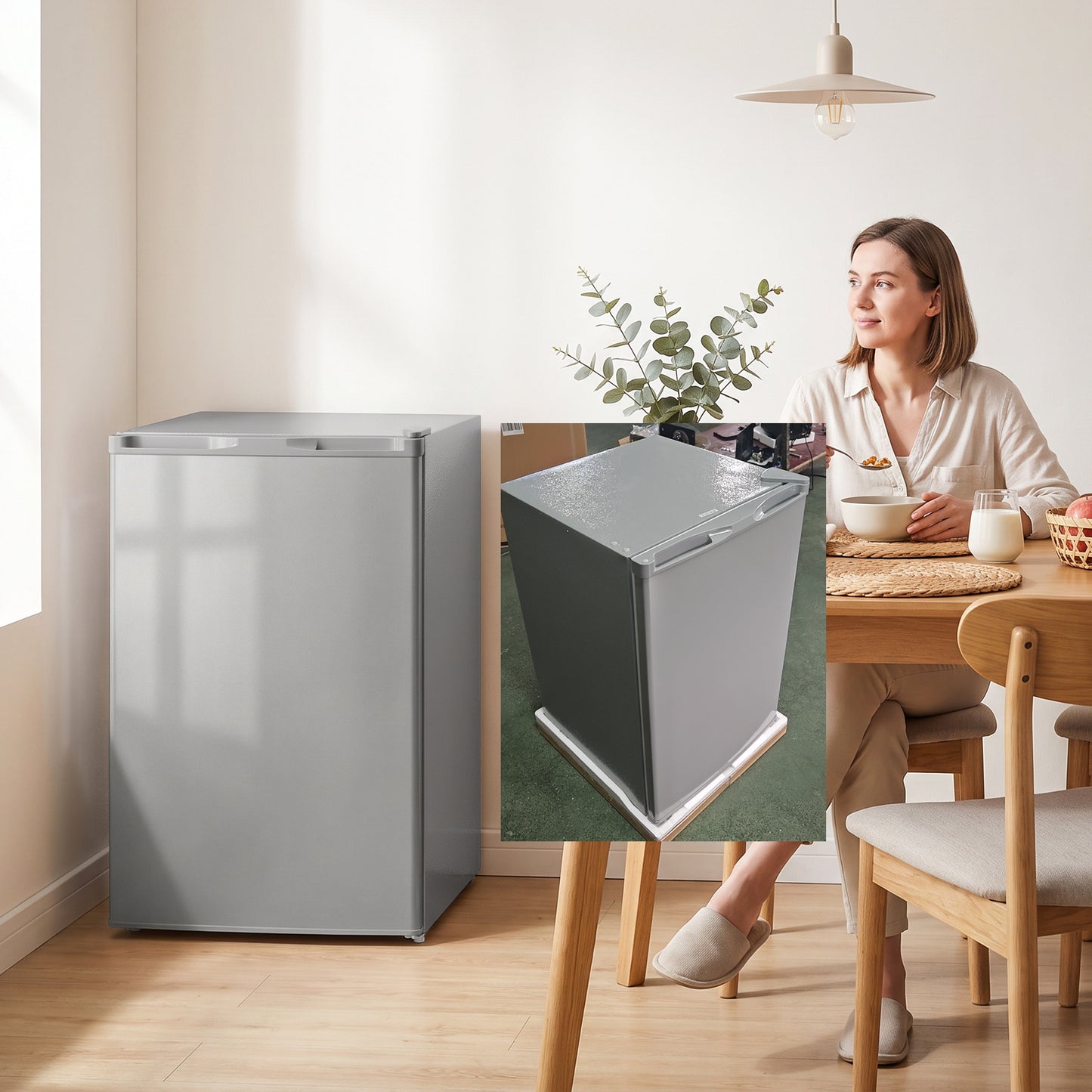 HOMCOM 85L Mini Freezer Countertop, Compact Freestanding Upright Freezer with Reversible Door, Removable Glass Shelves, Grey