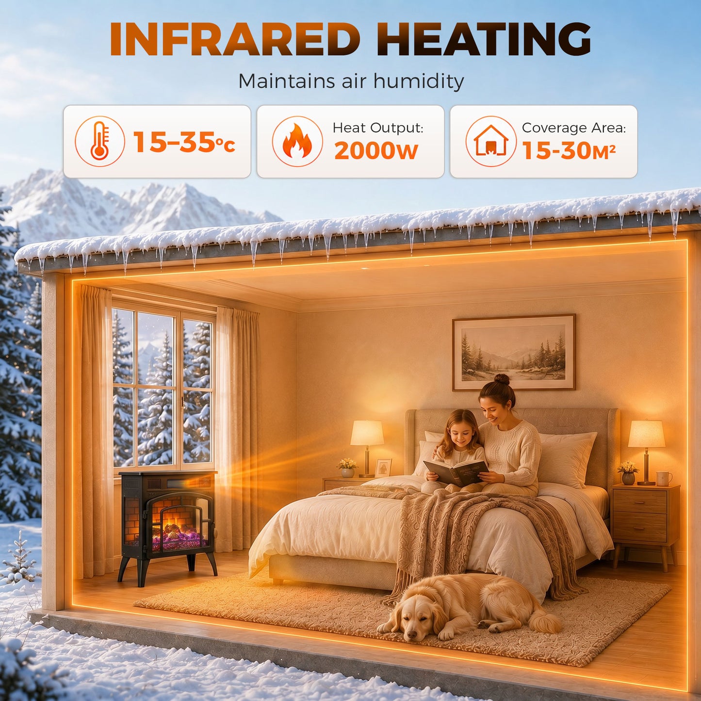 HOMCOM Smart Electric Fireplace Stove Log Burner, 3-Sided Glass WiFi Electric Fire Heater w/ 5-Colour Flame, Black